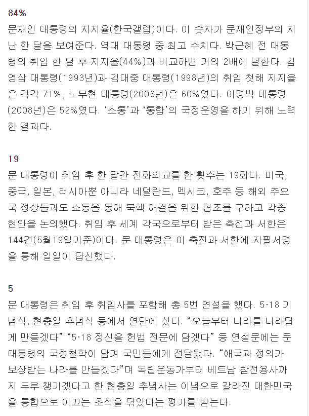 숫자로 본 문재인 대통령 취임 1개월 | 인스티즈
