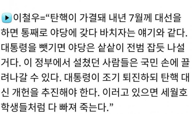 새누리당 이철우: 대통령 조기퇴진이나 탄핵 개헌을 미적거리고있으면 새누리는 세월호학생들 처럼 다 빠져죽는다 | 인스티즈