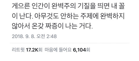 게으른 인간이 완벽주의 기질을 띄면 생기는 일.twt | 인스티즈